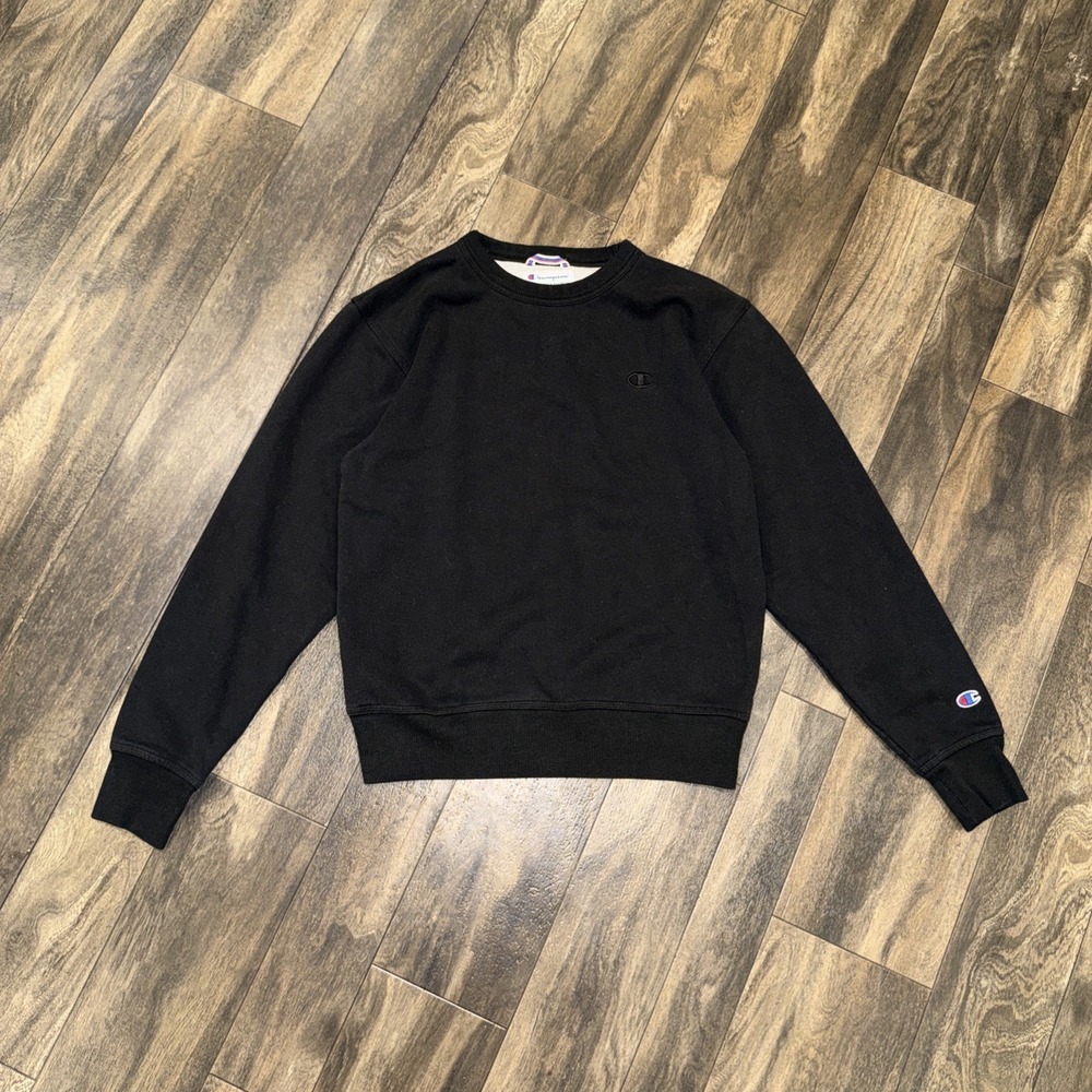 Champion Fleece Pullover Sweatshirt Black Logo Activewear Men's Size‎ S Gym Wear